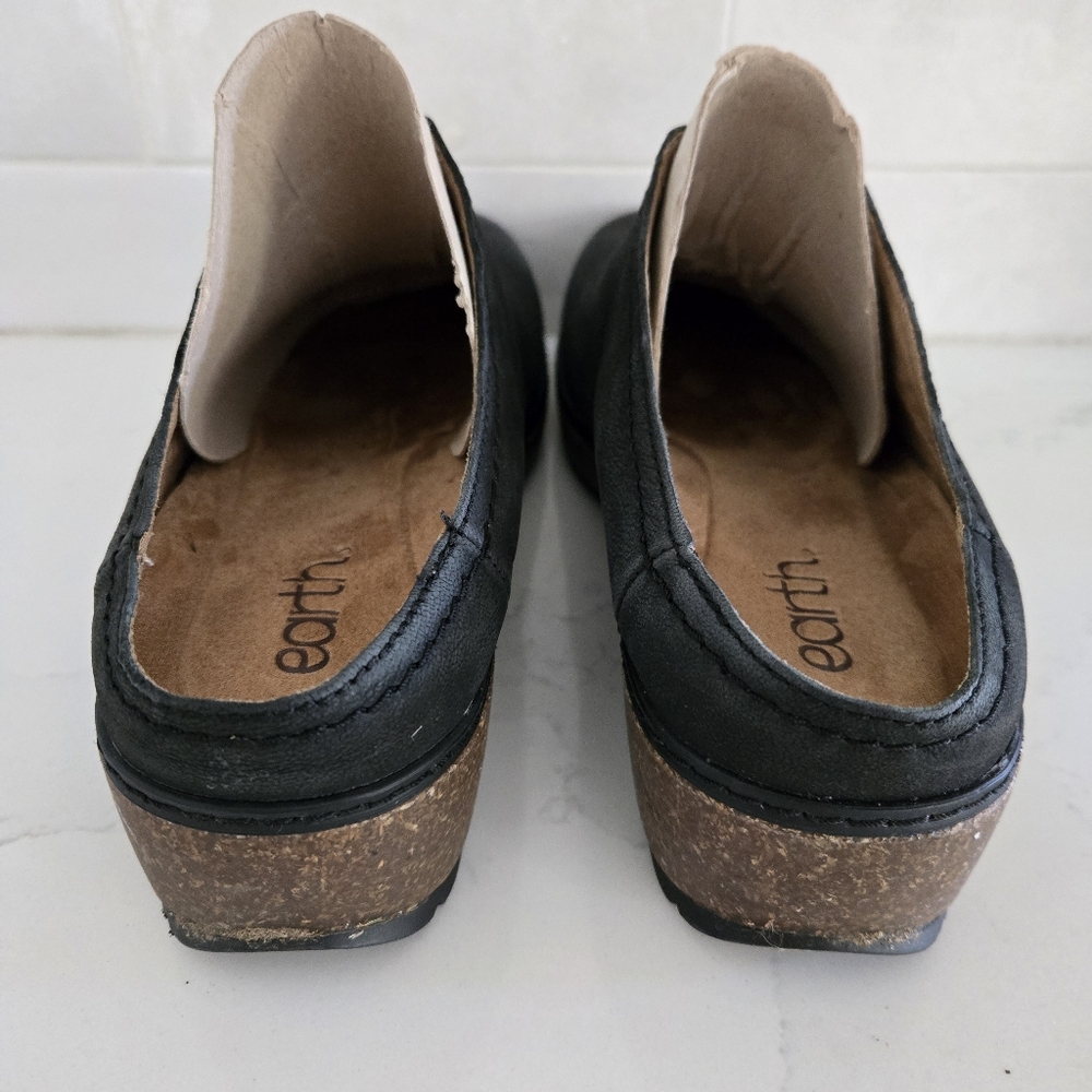 Earth Kolia Round Toe Slip-on Casual Clogs Matte Black Suede Leather Cork Size 9 - Picture 5 of 9